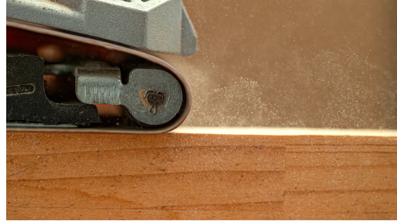 closeup of a belt sander grit