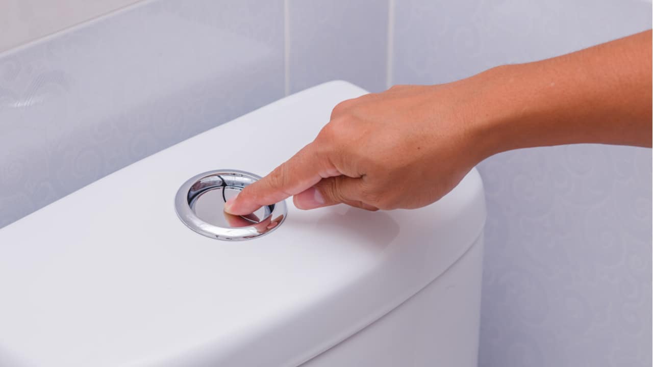 Person flushes a toilet