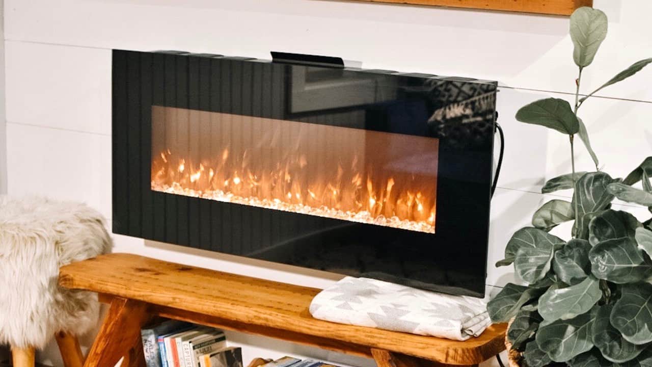 Gas fireplace in use
